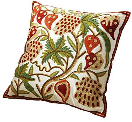 ZUODU Funda de cojín de algodón bordado, 45 x 45 cm, diseño de hojas verdes, color naranja, decorativa, color naranja
