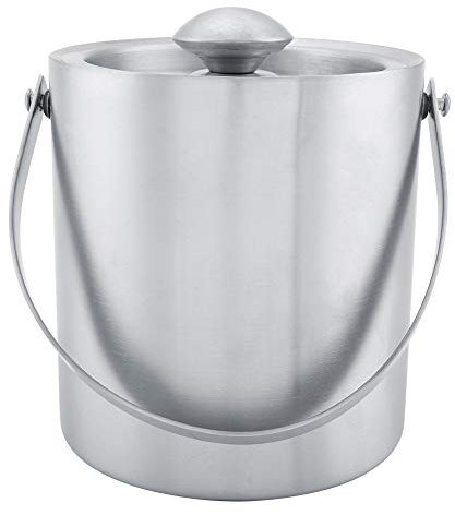 2L/3L Ice Bucket Double Layer Stainless steel Silver Double Walled Ice Bucket with Carry Handle and Lid High capacity for Party,Restaurant,Picnic(2L)