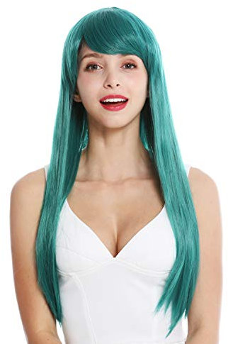 WIG ME UP - YZF-41062-BD Damenperücke Perücke Damen Cosplay lang glatt Pony gescheitelt dunkles Türkis Grün