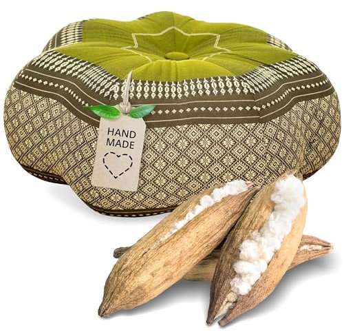 livasia Meditationskissen Stern groß - Ø 40x20cm - Yogakissen mit Kapok, Pouf, Bodenkissen sternförmig Yoga Zen Meditation, Zafukissen Garten Balkon, Sitzkissen handgefertigt (Grün)