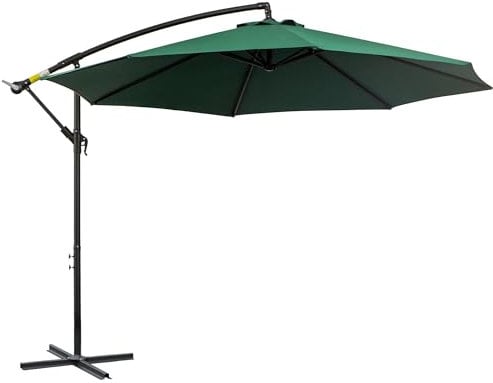 Outsunny Ombrellone da Giardino Ø3x2.5 m con Base a Croce, Prese d'Aria e Manovella, Ombrellone Decentrato Inclinabile e Girevole in Acciaio e Poliestere, Protezione UV, per Terrazza e Balcone, Verde