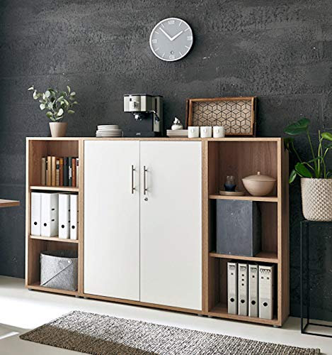 Schrankwand TABOR 2 Aktenschrank Büroschrank abschließbar in diversen Farbvarianten (Sonoma Eiche/weiß matt)