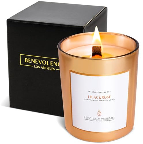 Benevolence LA Lilac & Rose Scented Candles, Highly Scented Lilac & Rose Candle, 8 oz | 45 Hour Long Lasting Soy Candle, Relaxing Aromatherapy Candles