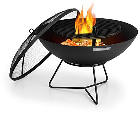 blumfeldt Orbit - braséro 3 en 1 en Acier: Foyer, Barbecue et Table de Jardin en Un, Ø 60 cm, Gril avec 4 hauteurs de réglage Acier Massif: Ø 40 cm, braséro avec Pare-étincelles, Noir