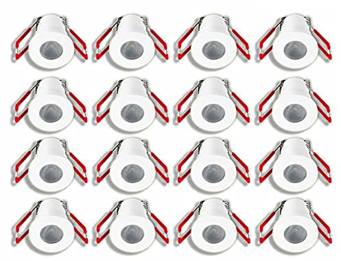 3W LED Mini Einbaustrahler, Aluminium, IP65 Wassergeschützt, 3000K Warmweiß, Dimmbar mit Fernbedienung, Minispots für Innen- und Außenbeleuchtung (Weiss, 16x Minispot)