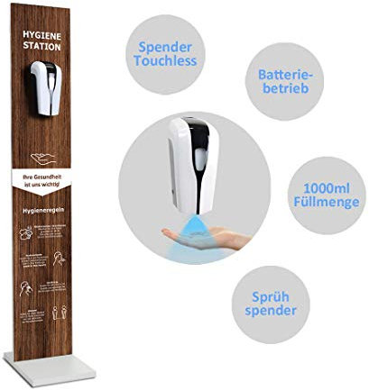 MyMAXXI | Mobiler Hand Desinfektionsständer Wood Printed Standard Sensor 12x Desinfektionsmittel 1000ml im Holz-Design stehend automatisch Infrarot | touchless Disinfection | Desinfektionsspender