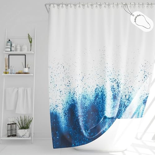 DROPHOP maritimes Meer-Design Duschvorhang B x H: 180x200 cm dunkel-blau aus wasserdichtem Polyester Textil, waschbar, Anti-schimmel, gewichteter Saum, inkl. Edelstahl-Haken
