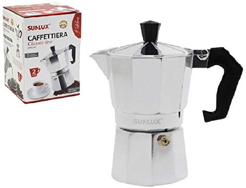 SUNLUX Caffettiera 2 Tazze in Alluminio, Moka Caffe Espresso con il Manico e il Pomelo Nero