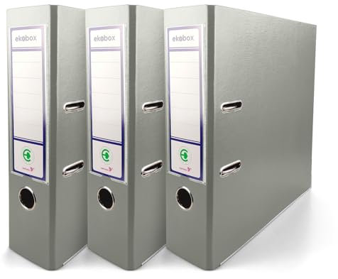 Netuno 3x Akten-Ordner Grau DIN A4 Ekobox 2-Ring-Mechanik Ringorder a4 8cm Kunststoff Ordner a4 breit Büroordner Plastikordner Briefordner a4 Ringmappe breiter Aktenordner PP-Ordner farbig