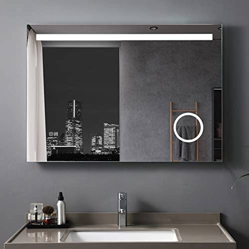 MIQU LED Badspiegel 120x80cm Wandspiegel mit Beleuchtung mit 3-Fach Vergrößerung Touch Anti-Beschlag Badezimmerspiegel Dimmbar Warmweiß/Kaltweiß Licht 3000-6500k