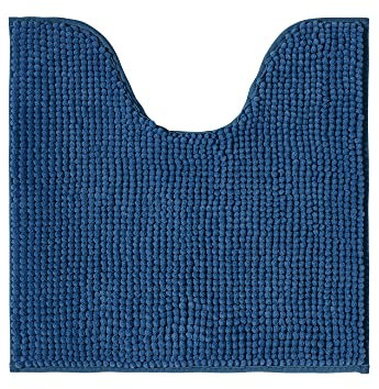 Decomira Badematte rutschfest WC Vorleger mit Ausschnitt | Als Badteppich Set kombinierbar | Badezimmer-Teppich Bad-Vorleger waschbar aus Chenille | Für freistehende Toiletten | Blau - 45x45 cm