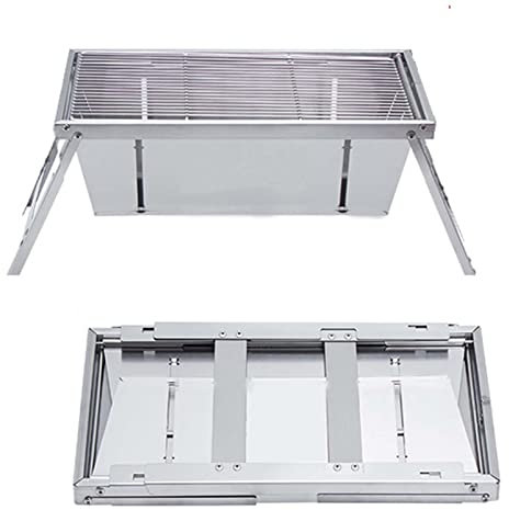 Plegable Barbacoa de Exteriores de Acero Inoxidable Compacto Plegable Parrilla Barbacoa Portátil, Asador al Aire Libre BBQ de Carbón para BBQ, Picnic, Acampadas, Camping (M)