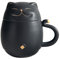 HEER Ceramic Tea Cup with Infuser and Lid for Steeping Loose Leaf, Cute Lucky Cat Coffee Mug Birthday Gift for Cat Lovers, Funny Teacup with Steeper Christmas Gifts for Men, Women. (Black)