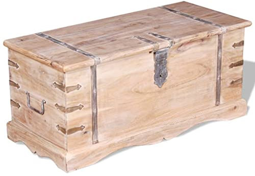 homiuse Aufbewahrungstruhe Akazienholz Schatztruhe Schatzkiste Truhe mit Deckel Schatzkiste Holztruhe mit Deckel Truhenbank AbschließBare Box Nicht mit Schloss Hellbraun 90x40x40 CM Handgefertigt