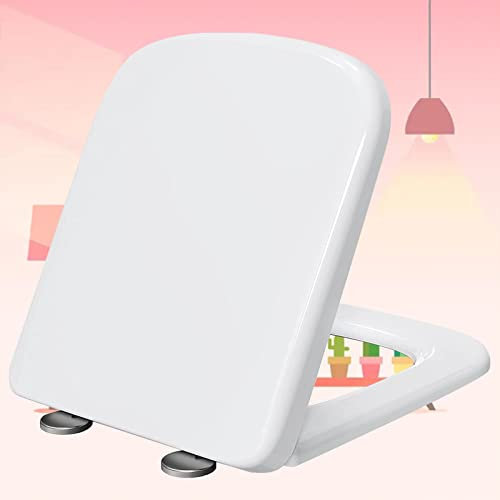 Toilettendeckel Absenkautomatik Eckig Wc Sitz Softclose Familien Klobrille Quick Release Easy-Clean-Funktion für Dauerhaften Halt, Klodeckel Easy-Clean ,white-34*45cm