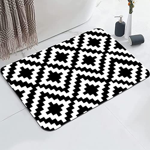 YISUMEI Badezimmerteppich 42x60 cm Badematte Rutschfester Waschbar Absorbierender Badvorleger Schnelltrocknend(Geometrisches Gitter Schwarz und Weiß)