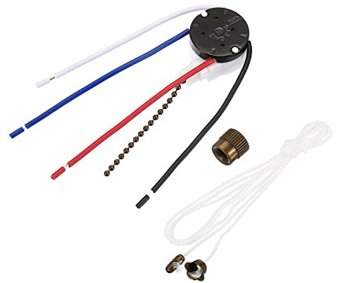 PATIKIL Techo Ventilador Interruptor 3 Velocidades 4 Cable, 2 Paquete ZE-208S E89885 Tirar Cadena Interruptor Ventilador Luz Interruptor Pieza con 4 Preinstalados Cables, Bronce Cadena