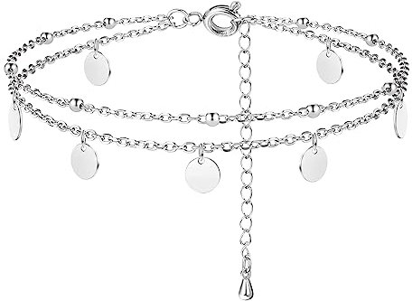 ORAZIO Argent 925 Multicouches Bracelet de Cheville Pour Femmes Coeur Boule Ronde Zircon Multiples Styles Bracelets de Cheville Avec Chaîne Ajustable Bijoux de Pieds Pour la Plage D'été 7