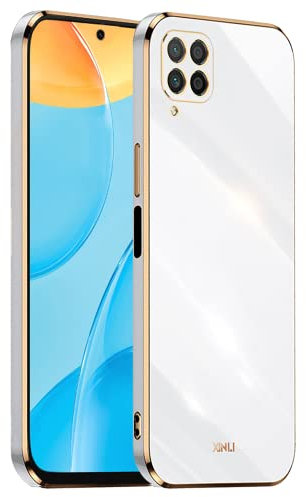 EASSGU [Cadre Galvanisé Coque pour Huawei P40 Lite 4G (6.4 inches) Etui de Protection en Silicone TPU - Blanc