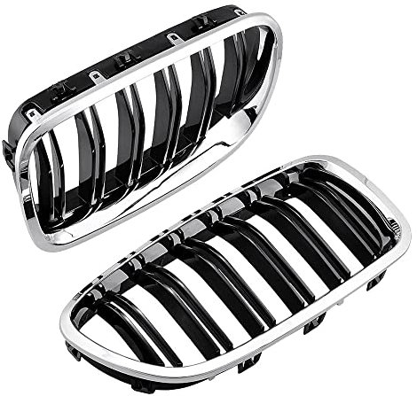 QLASIC Auto Kühlergrill Für B&MW F10 / F11 M5 535I 550I 528I 4-Türer 2010-2017 Auto Chrom + glänzend schwarz Doppellamellen vorne Niere Grill