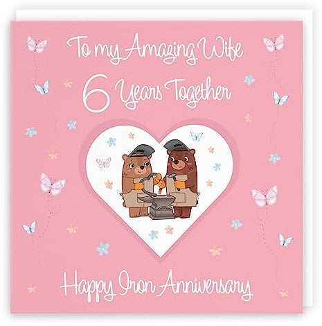 Hunts England - Wife 6th Anniversary Card - 6 Years - Iron Anniversary - Romantic Meadows - Fun Card - Sixth Anniversary Card For Wife