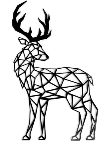 Pet-Jos Hirsch Wandkunst aus Holz, Schwarz Geometrische Ornamente, Minimalistische Wanddeko, Hängedekoration