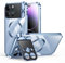iPhone 13 Pro Hülle Doppelseitige Schnalle, Kompatibel mit Magsafe Magnetische Adsorption Metall Bumper mit Kamera-Abdeckung, Ganzkörperschutz Metall Bumper Case (Blau)