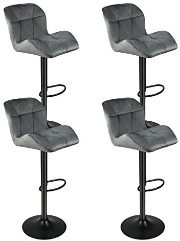 Homewell Barhocker 4er Set, Polsterhocker Samtsitz Ergonomisch, Drehbare Barhocker Höhenverstellbar, Edelstahl Barstuhl Basis mit Fußstütze (4, Dunkelgrau)