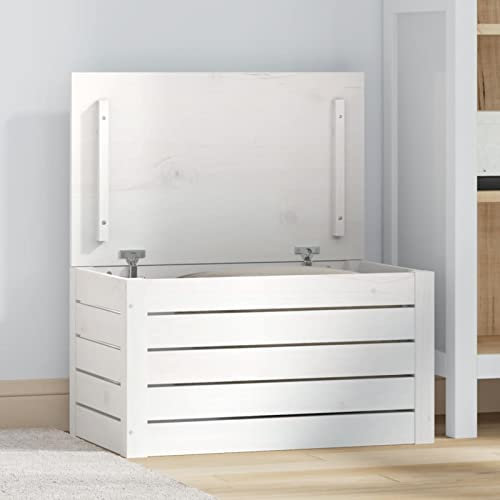 GuyAna Truhe Weiß 59,5x36,5x33 cm Massivholz Kiefer Truhenbank Mit Stauraum Holz