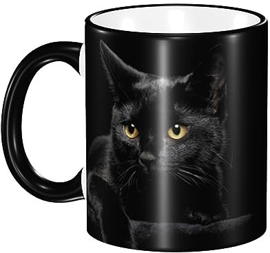 Taza de 330 ml, tazas de gato negro estrellado