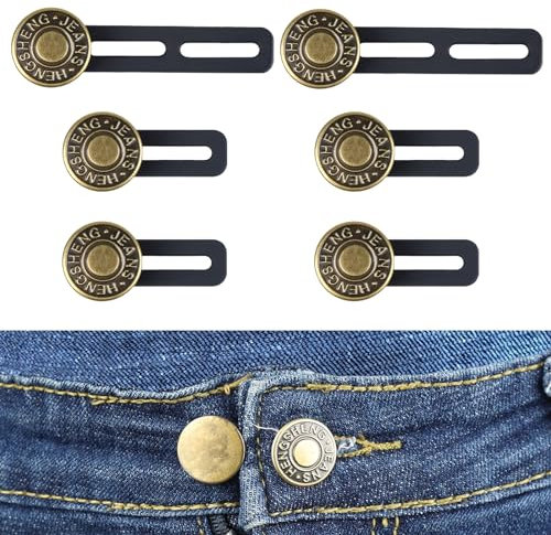 LLMSIX 6 Stück Hosenknopf VerläNgerung,KnopfverläNgerung für Hosen Ohne NäHen Metall Hosenbunderweiterung Hosenbunderweiterung für Damen und Herren Jeans Blazer Umstandshosen