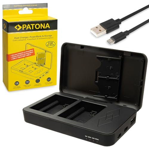 PATONA Chargeur Double avec Powerbank Fonction et Stockage sur Carte Mémoire Compatible avec Fuji np-w235 Batteries
