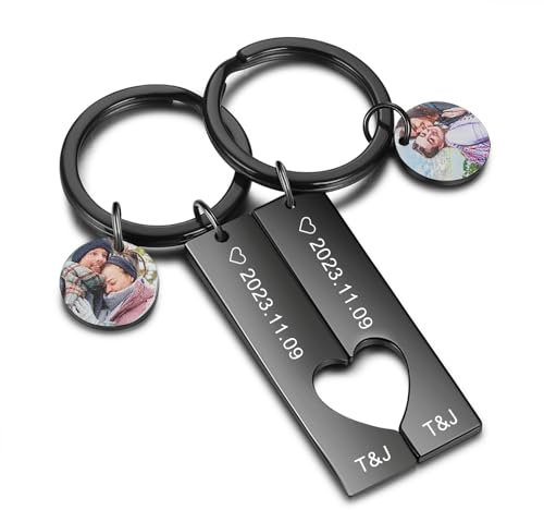 Cadeaux de couple Porte-clés personnalisé avec photo Porte-clés photo personnalisé pour petit(e) ami(e) Porte-clés assortis pour les couples (Color 2)