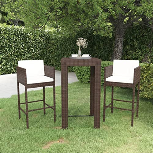 CBLDF 3-teiliges Gartenbar-Set mit Auflagen Poly Rattan braun
