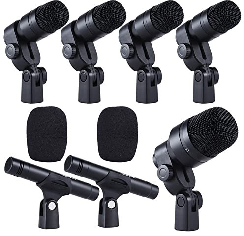 YIWENG microphone,DMS-D7 Professional Musical Instruments Drum Set Wired Microphone Mic Kit with Standard Mounting Accessories Aluminum Carrying Case 1 Big Drum Microphone 4 Small Drum Microphones 2 C