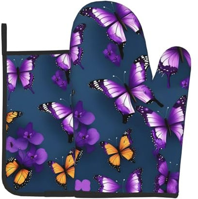 Bellissimi guanti da forno viola a forma di farfalla e presine da cucina guanti da cucina 2 pezzi set resistente al calore pad per cottura barbecue decorazione domestica