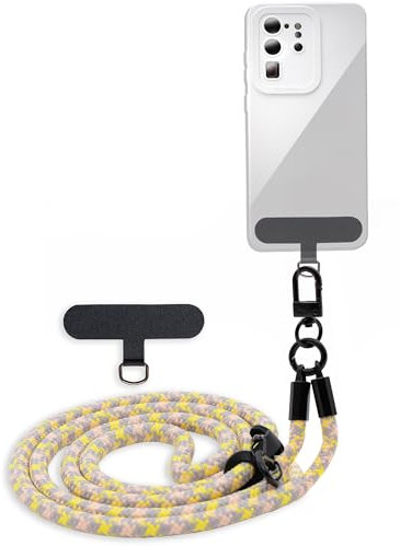 Cadorabo Handykette kompatibel mit Google Pixel 4A in GELB - GRAU - Necklace Hülle mit Verstellbaren Band Kordel zum Umhängen