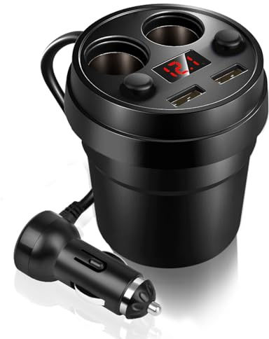 Pissente Dual USB Car Charger Cigarette Lighter Adapter with Wire Multifunction Charging Station for Smartphone Tablet GPS PC Fast Charging