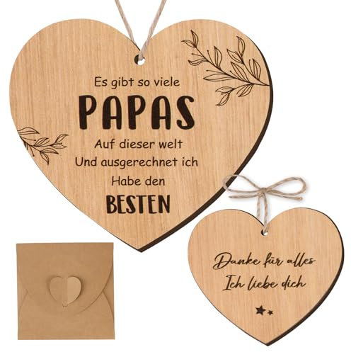 GEBETTER Papa Geschenk „Es gibt so viele Papas auf dieser Welt“ Holzkarte Herzform Holz zum selber beschriften Grußkarte für Vatertag Geburtstag Karte Weihnachten Geburtstagskarte Vatertagsgeschenk