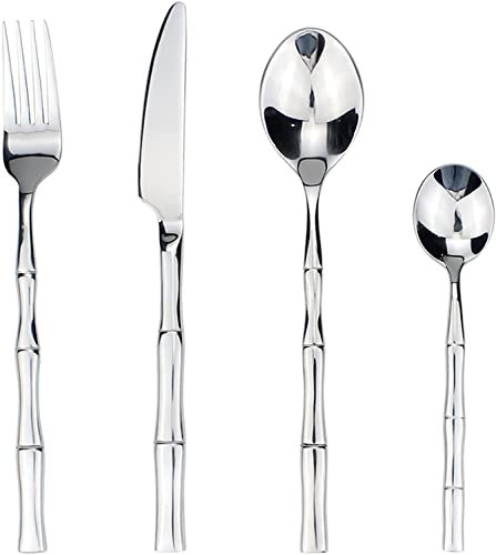 CCYENG Juegos de Cubiertos 24 Piezas Diseño Creativo Mango en Forma de bambú Vajilla Occidental de Acero Inoxidable Polaco de Espejo Juego de Cubiertos Famoso