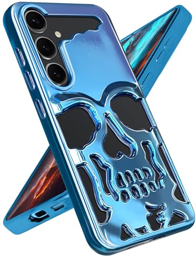 Lotadilo for Samsung Galaxy S24 Case - Skull Skeleton for Men Boys Women Grils Cool Hollowed Plated Design Gothic Funny Pattern Soft Cover for Galaxy S24 Case,Blue