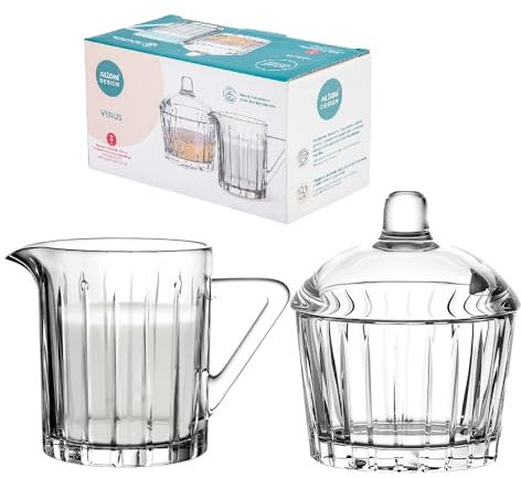Altom Design Zuccheriera da 200 ml e caraffa per latte Venus, in vetro,