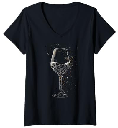 Damen Geometrisches Weinglas T-Shirt mit V-Ausschnitt