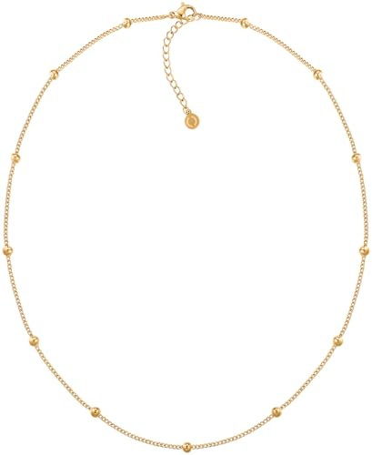 day.berlin Damen Kugel Halskette Nela in Gold 18k vergoldet, 45+5cm variable Länge, 316L Edelstahl Kette mit kleinen Kugeln (3mm), nickelfrei und wasserfest