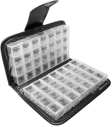 Tablettenbox 14 Tage 4 Fächer, Große Medikamentenbox 7 Tage 4 Fächer Organizer 28 Fächern Medikamentenbox für Woche Pillendose Morgens Mittags (Weiß)