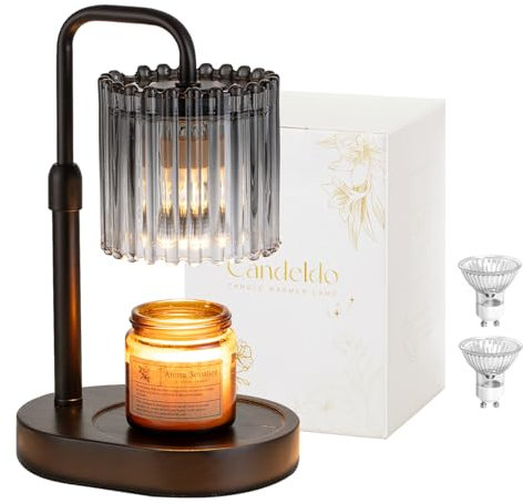 Candeldo Candle Warmer Lamp with Timer: Candle Warmers with 2 Bulbs Height Adjustable Dimmable Wax Melt House Warming Gifts New Home Bedroom Modern Decor Gift for Women