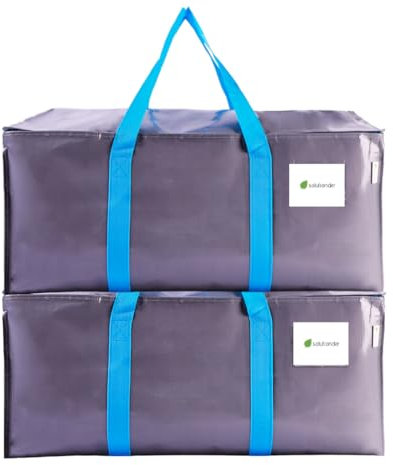Pack of 2 Grey Heavy Duty Extra Large Moving Bags with Zipper & Handles – Reusable Foldable Storage Bags for Clothes, Laundry, Camping Gear, Toy & Blanket Storage – Waterproof Space Saving Organiser