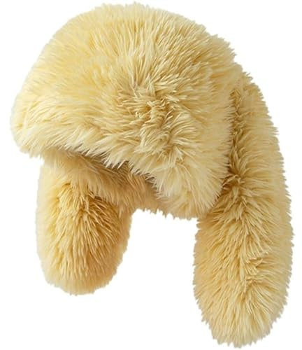 JDYaoYing Y2K Plüschmütze für Damen, flauschig, niedliche Beanie, Hasenohren, flauschige Mütze, Totenkopfmütze, Winter, warme Mütze, Weihnachten, Halloween, Gelb