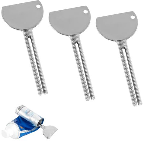 3PCS Toothpaste Squeezer,Stainless Steel Tube Squeezer, Tube Squeezer Key for Toothpaste Cosmetic Oil Cream Paint Squeezer Tube Dispenser Creams Toothpaste Ointment Paint(Silver)