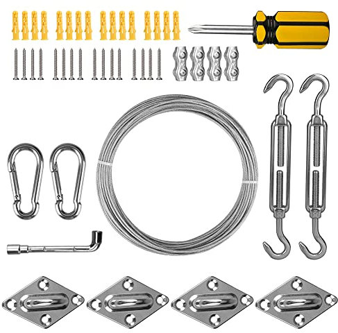 HEYOMART Awning Attachment Set, M5 Heavy Duty Sun Shade Sail Fixing Kit for Garden Triangle and Square, Rectangle, 47 Pcs 304 Stainless Steel Hardware Kit Sun Shade Sail Fixing Accessories
